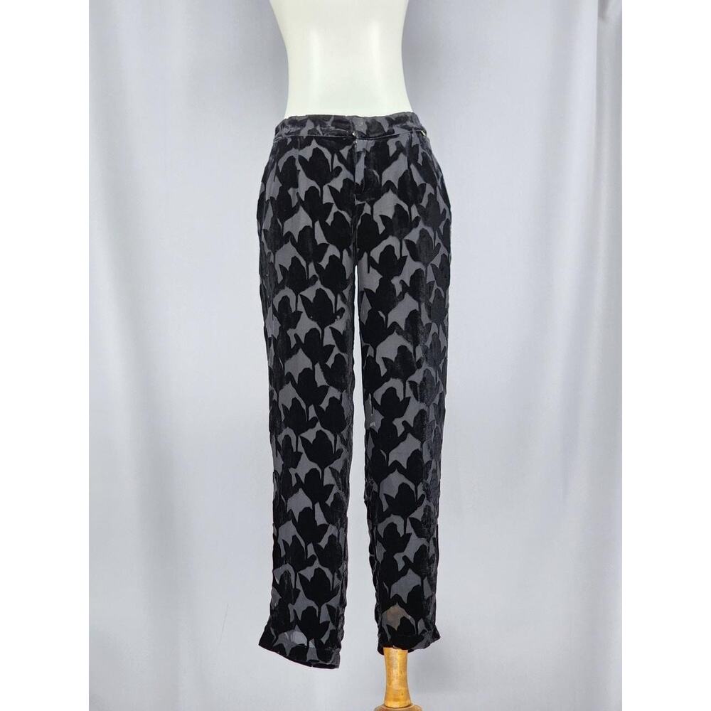Harlyn Pants Womens 2 Black Gray Velvet Burnout Floral Silk Blend Dressy Career